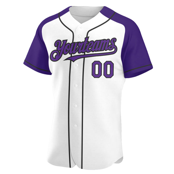 Custom White Purple-Black Authentic Raglan Sleeves Baseball Jersey