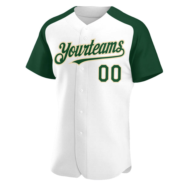 Custom White Green-City Cream Authentic Raglan Sleeves Baseball Jersey