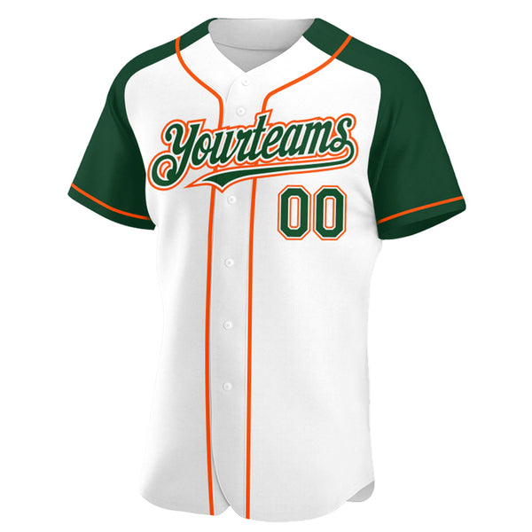 Custom White Green-Orange Authentic Raglan Sleeves Baseball Jersey