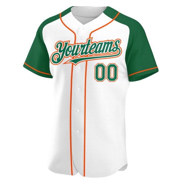 Custom White Kelly Green-Orange Authentic Raglan Sleeves Baseball Jersey