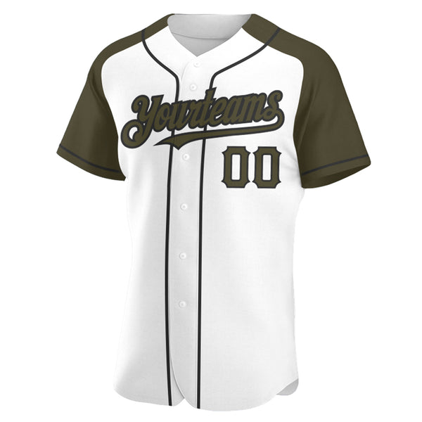 Custom White Olive-Black Authentic Raglan Sleeves Baseball Jersey