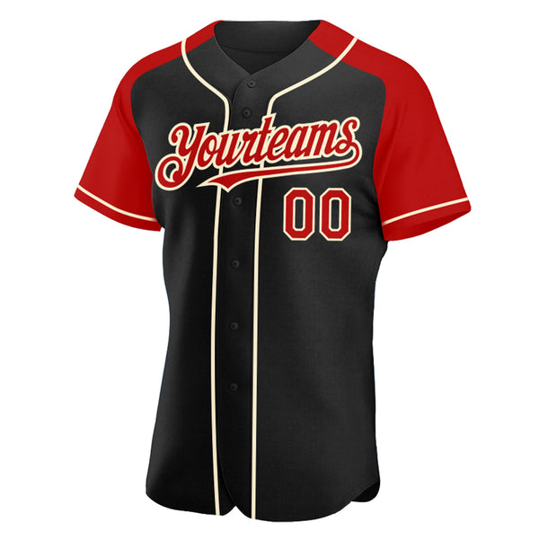 Custom Black Red-Cream Authentic Raglan Sleeves Baseball Jersey