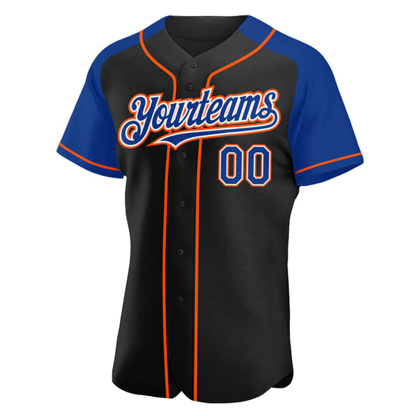 Custom Black Royal-Orange Authentic Raglan Sleeves Baseball Jersey
