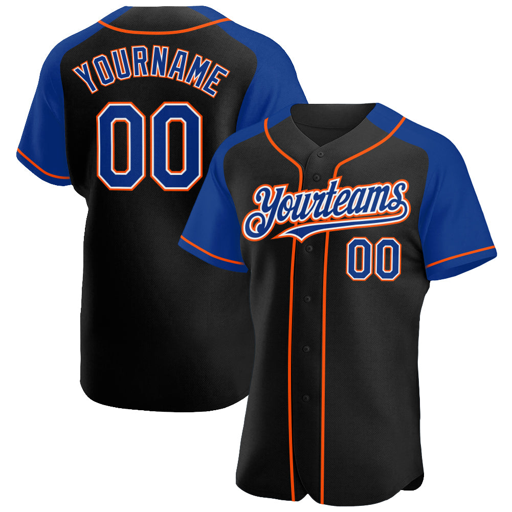 Custom Black Royal-Orange Authentic Raglan Sleeves Baseball Jersey