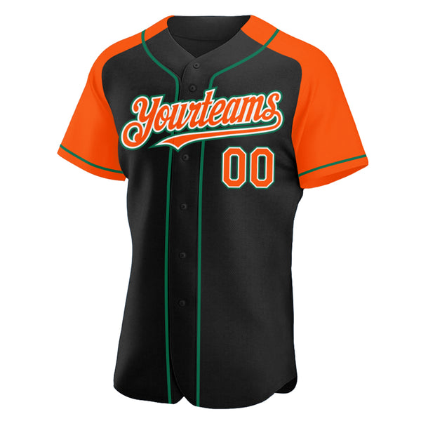 Custom Black Orange-Kelly Green Authentic Raglan Sleeves Baseball Jersey