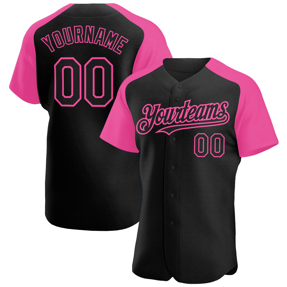 Custom Black Pink Authentic Raglan Sleeves Baseball Jersey