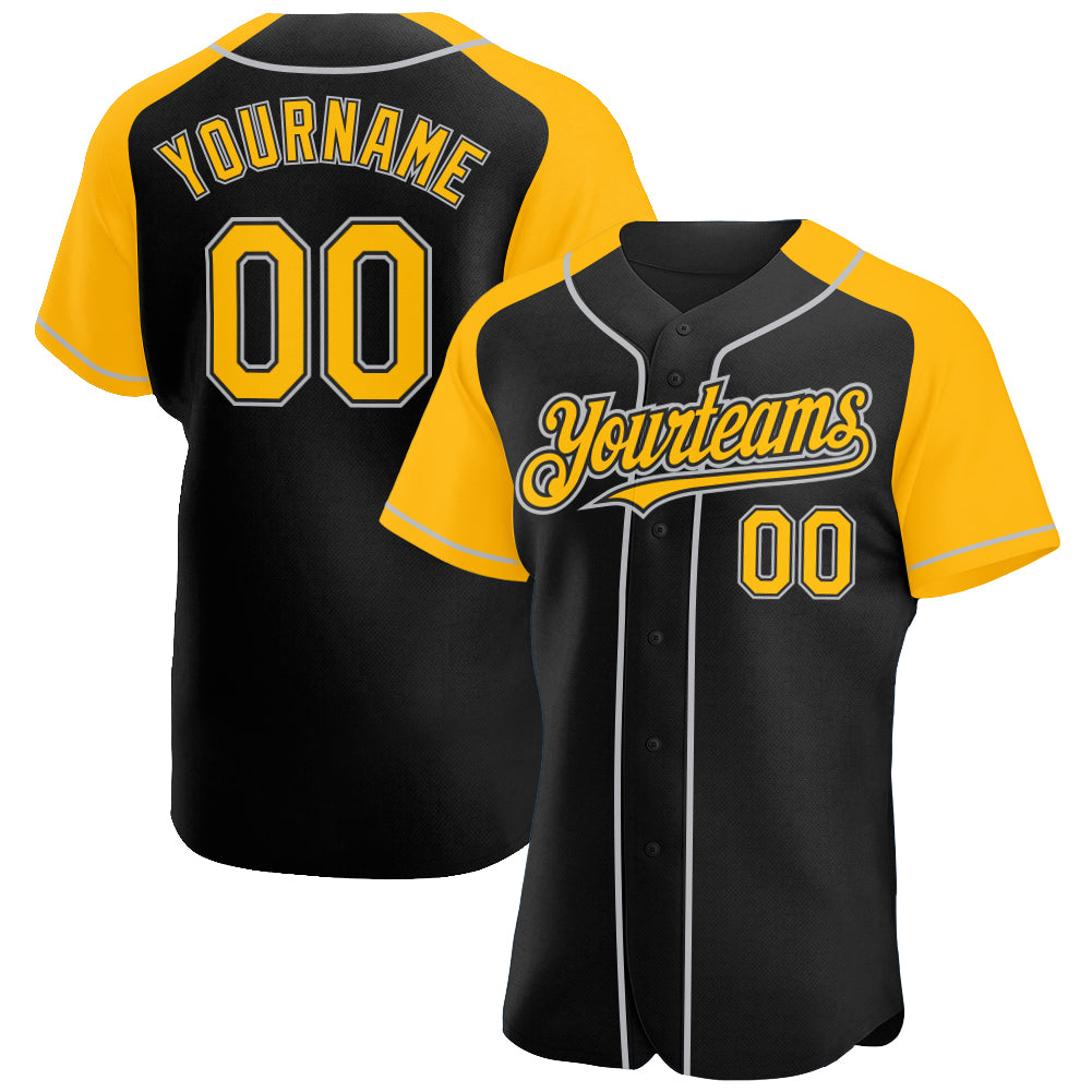 Custom Black Gold-Gray Authentic Raglan Sleeves Baseball Jersey