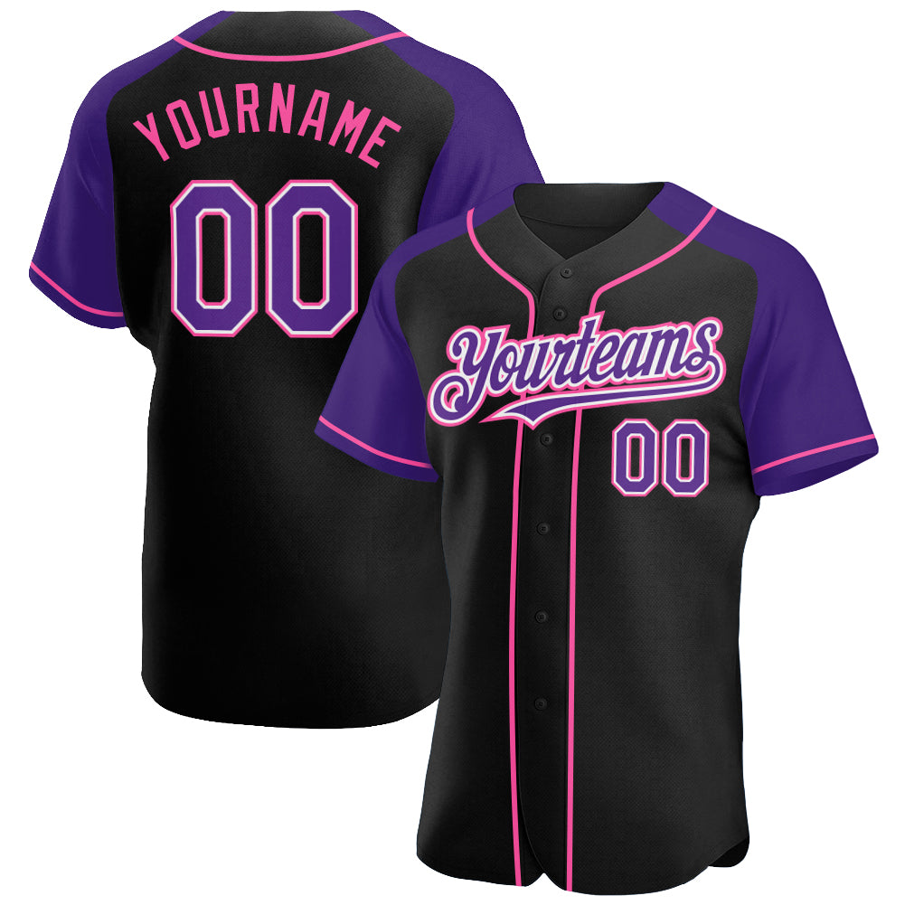 Custom Black Purple-Pink Authentic Raglan Sleeves Baseball Jersey