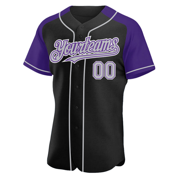 Custom Black Gray-Purple Authentic Raglan Sleeves Baseball Jersey