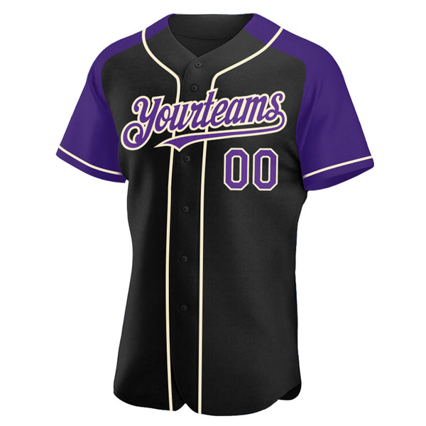 Custom Black Purple-Cream Authentic Raglan Sleeves Baseball Jersey