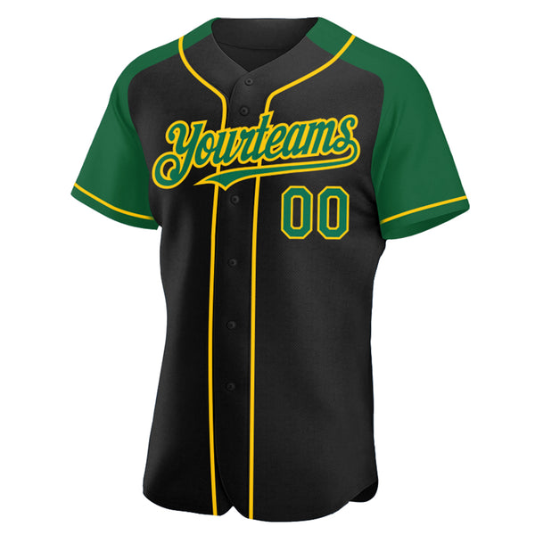 Custom Black Kelly Green-Yellow Authentic Raglan Sleeves Baseball Jersey
