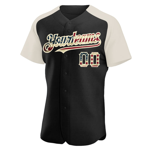 Custom Black Vintage USA Flag-Cream Authentic Raglan Sleeves Baseball Jersey