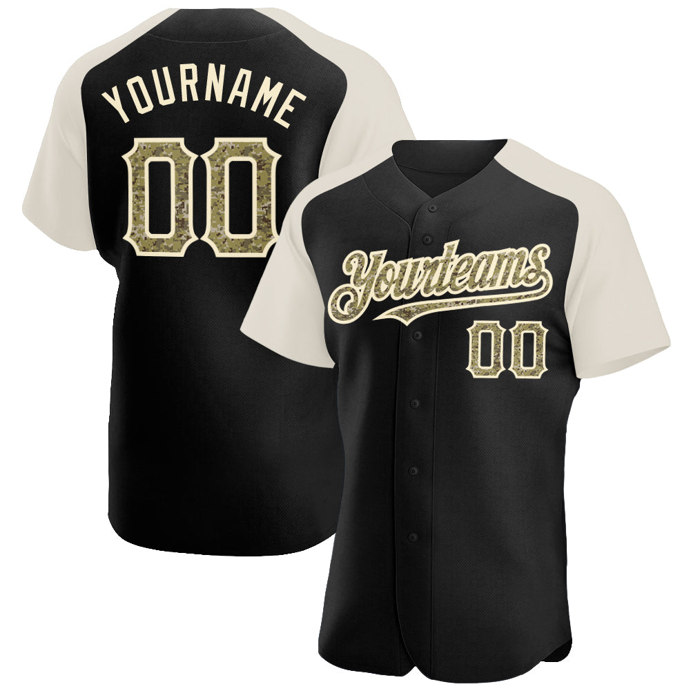 Custom Black Camo-Cream Authentic Raglan Sleeves Baseball Jersey