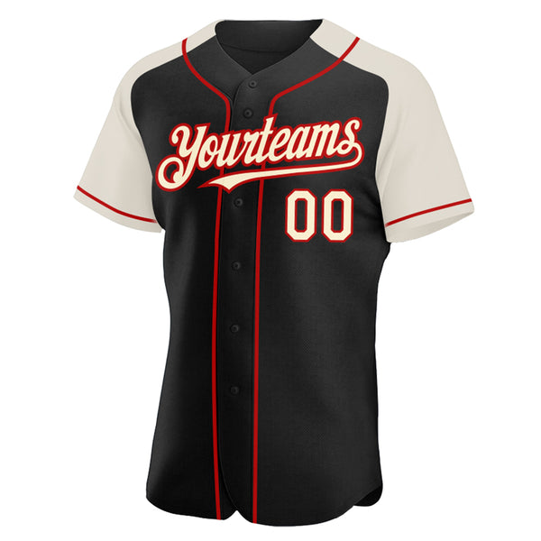 Custom Black Cream-Red Authentic Raglan Sleeves Baseball Jersey