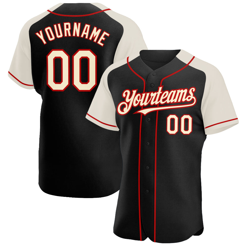 Custom Black Cream-Red Authentic Raglan Sleeves Baseball Jersey