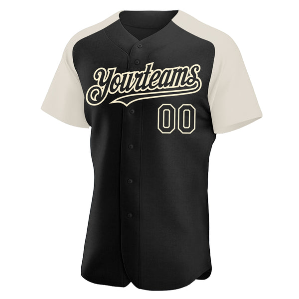 Custom Black Cream Authentic Raglan Sleeves Baseball Jersey