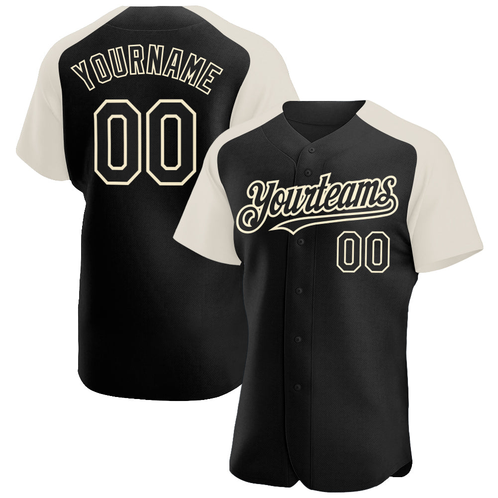 Custom Black Cream Authentic Raglan Sleeves Baseball Jersey