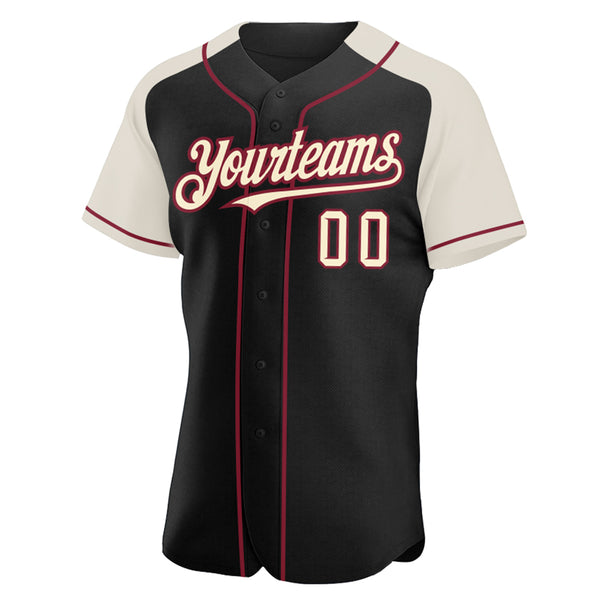 Custom Black Cream-Crimson Authentic Raglan Sleeves Baseball Jersey