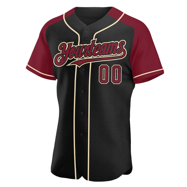Custom Black Crimson-City Cream Authentic Raglan Sleeves Baseball Jersey
