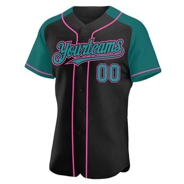 Custom Black Teal-Pink Authentic Raglan Sleeves Baseball Jersey