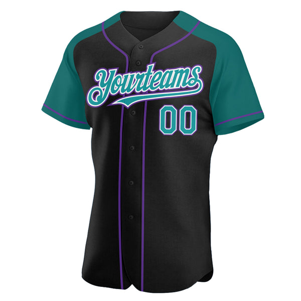 Custom Black Teal-Purple Authentic Raglan Sleeves Baseball Jersey