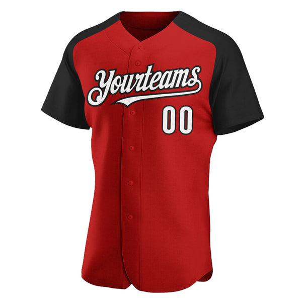 Custom Red White-Black Authentic Raglan Sleeves Baseball Jersey