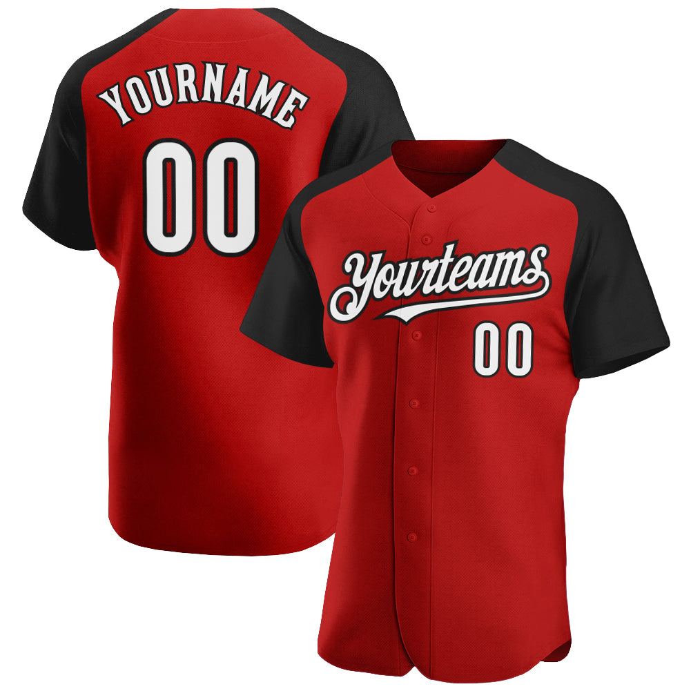Custom Red White-Black Authentic Raglan Sleeves Baseball Jersey