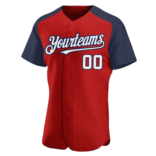 Custom Red White-Navy Authentic Raglan Sleeves Baseball Jersey