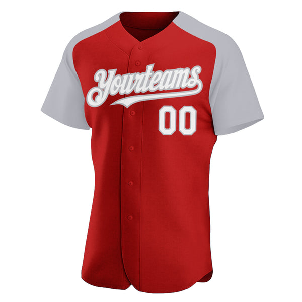 Custom Red White-Gray Authentic Raglan Sleeves Baseball Jersey