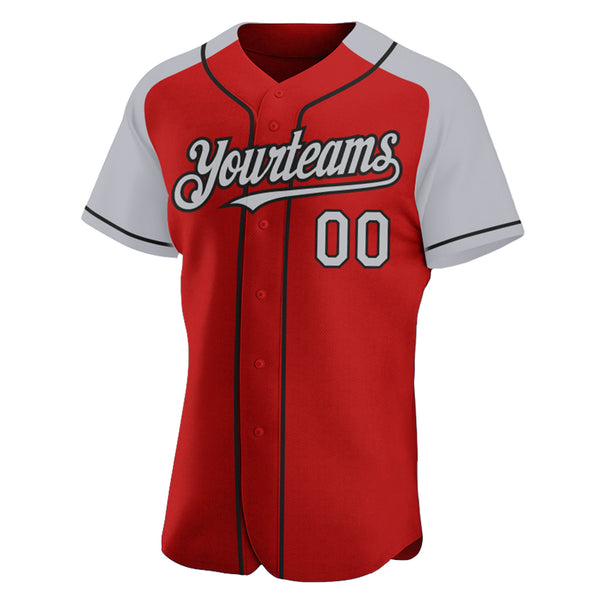 Custom Red Gray-Black Authentic Raglan Sleeves Baseball Jersey