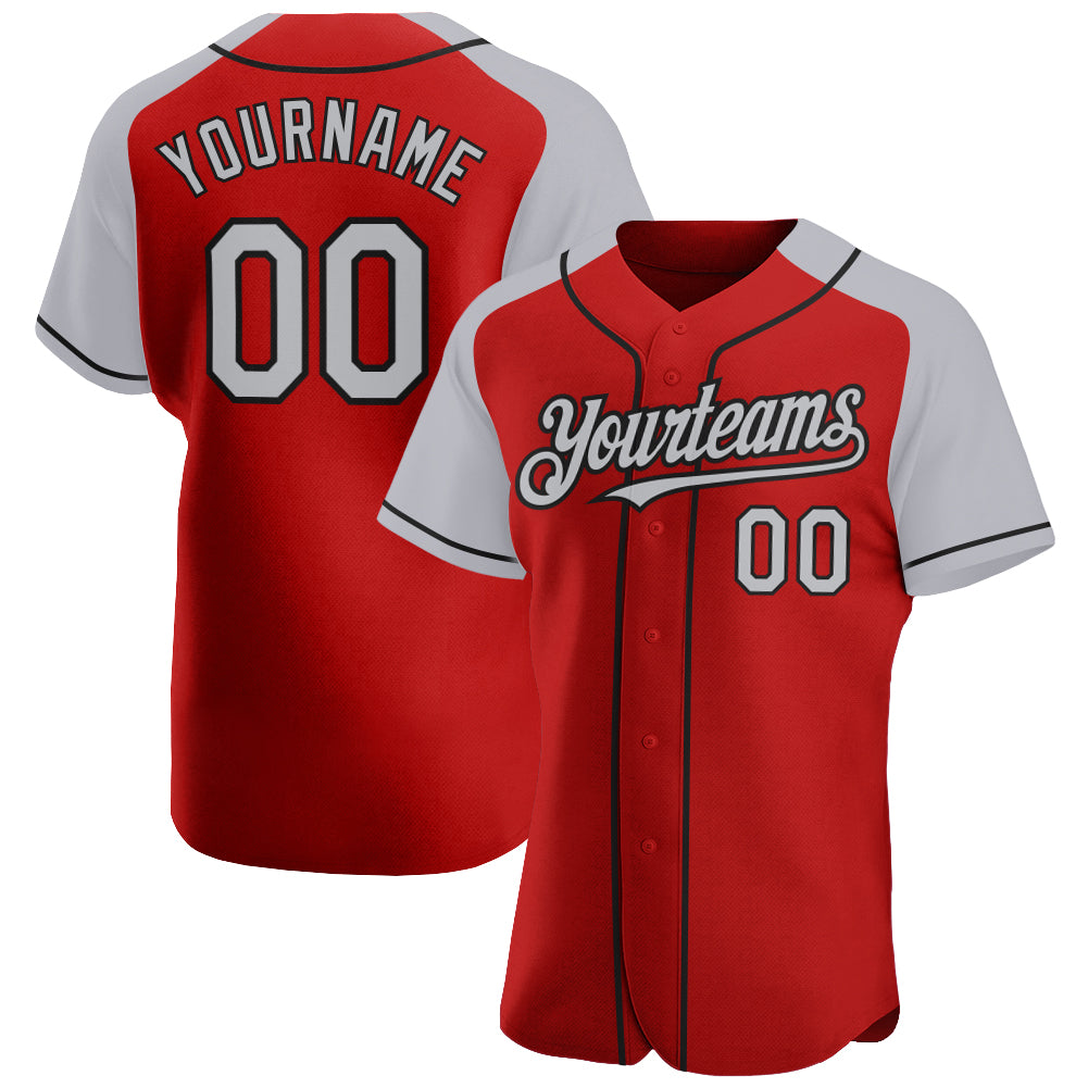 Custom Red Gray-Black Authentic Raglan Sleeves Baseball Jersey