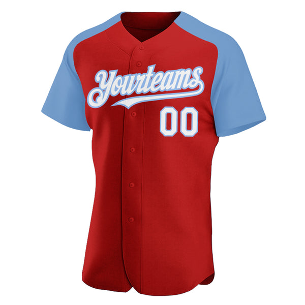 Custom Red White-Light Blue Authentic Raglan Sleeves Baseball Jersey