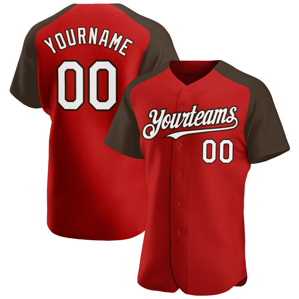 Custom Red White-Brown Authentic Raglan Sleeves Baseball Jersey