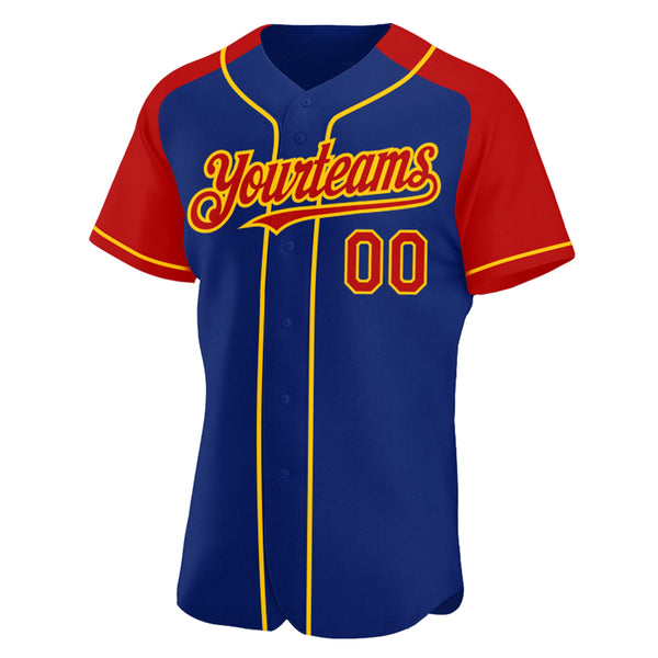 Custom Royal Red-Yellow Authentic Raglan Sleeves Baseball Jersey
