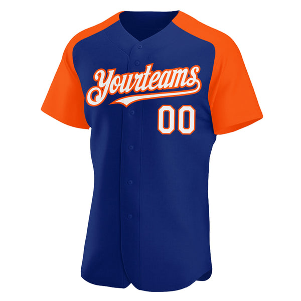 Custom Royal White-Orange Authentic Raglan Sleeves Baseball Jersey