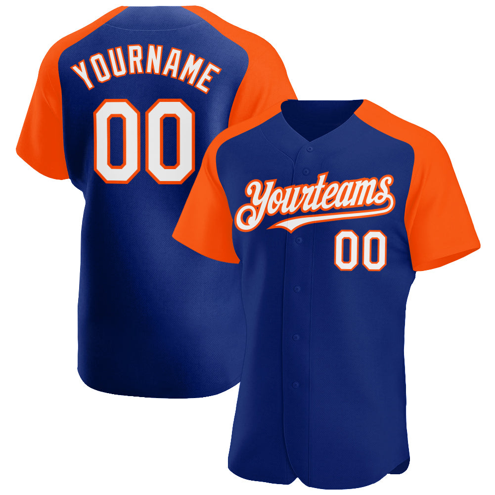 Custom Royal White-Orange Authentic Raglan Sleeves Baseball Jersey
