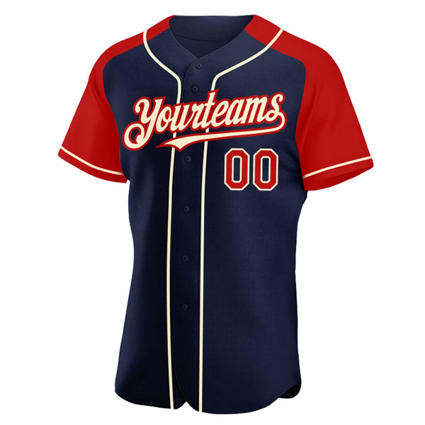 Custom Navy Red-Cream Authentic Raglan Sleeves Baseball Jersey