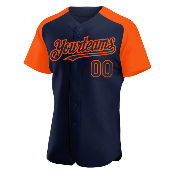 Custom Navy Orange Authentic Raglan Sleeves Baseball Jersey