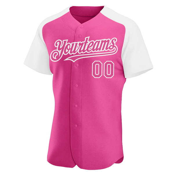 Custom Pink White Authentic Raglan Sleeves Baseball Jersey