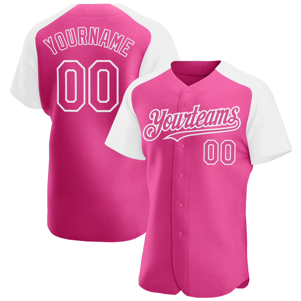 Custom Pink White Authentic Raglan Sleeves Baseball Jersey