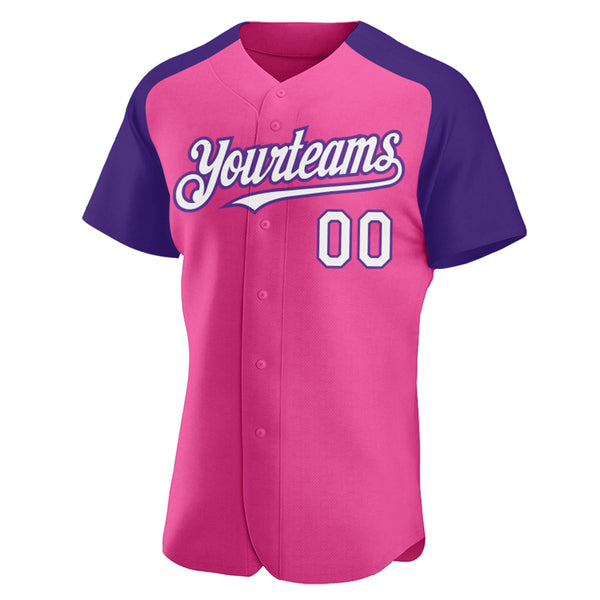Custom Pink White-Purple Authentic Raglan Sleeves Baseball Jersey