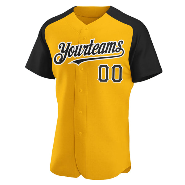 Custom Gold Black-White Authentic Raglan Sleeves Baseball Jersey