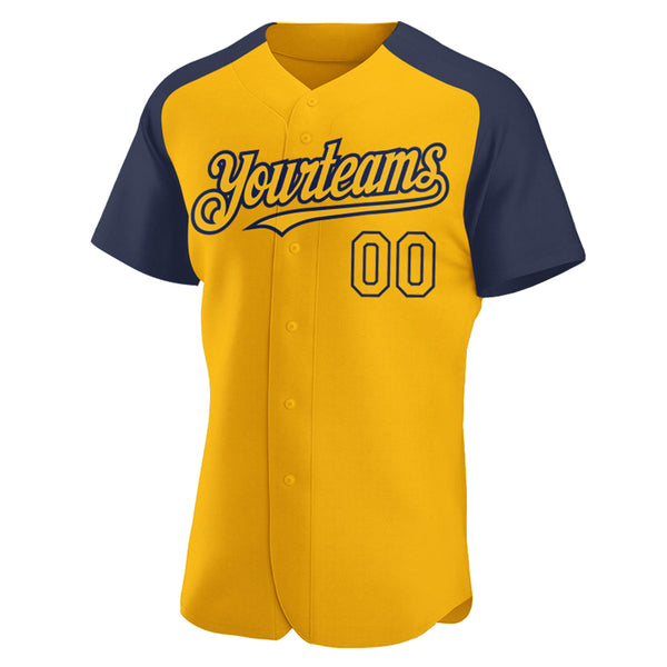 Custom Gold Navy Authentic Raglan Sleeves Baseball Jersey