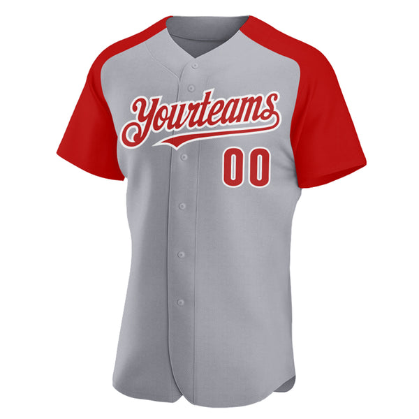 Custom Gray Red-White Authentic Raglan Sleeves Baseball Jersey