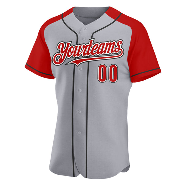 Custom Gray Red-Black Authentic Raglan Sleeves Baseball Jersey