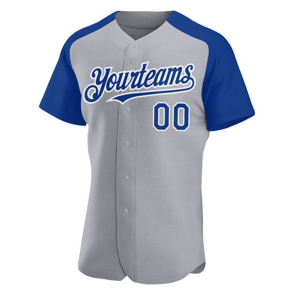 Custom Gray Royal-White Authentic Raglan Sleeves Baseball Jersey