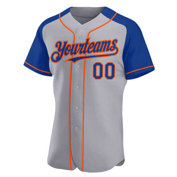Custom Gray Royal-Orange Authentic Raglan Sleeves Baseball Jersey