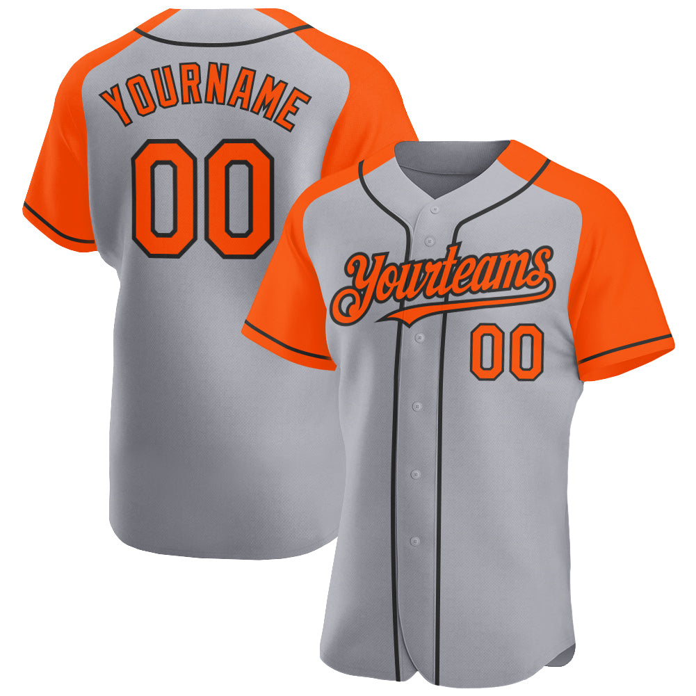Custom Gray Orange-Black Authentic Raglan Sleeves Baseball Jersey