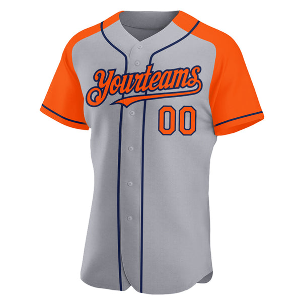 Custom Gray Orange-Navy Authentic Raglan Sleeves Baseball Jersey