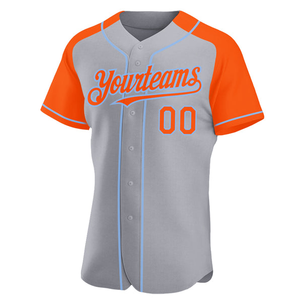 Custom Gray Orange-Light Blue Authentic Raglan Sleeves Baseball Jersey